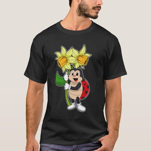 Ladybug with Flower Daffodil T-Shirt (Front)