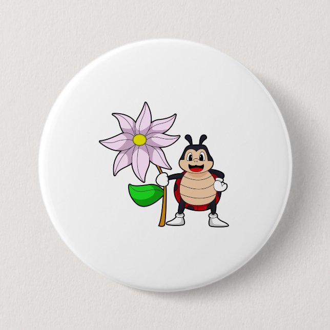Ladybug with Flower.PNG 7.5 Cm Round Badge (Front)