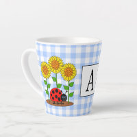 Ladybug with Sunflowers Blue Gingham Monogram