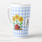 Ladybug with Sunflowers Blue Gingham Monogram