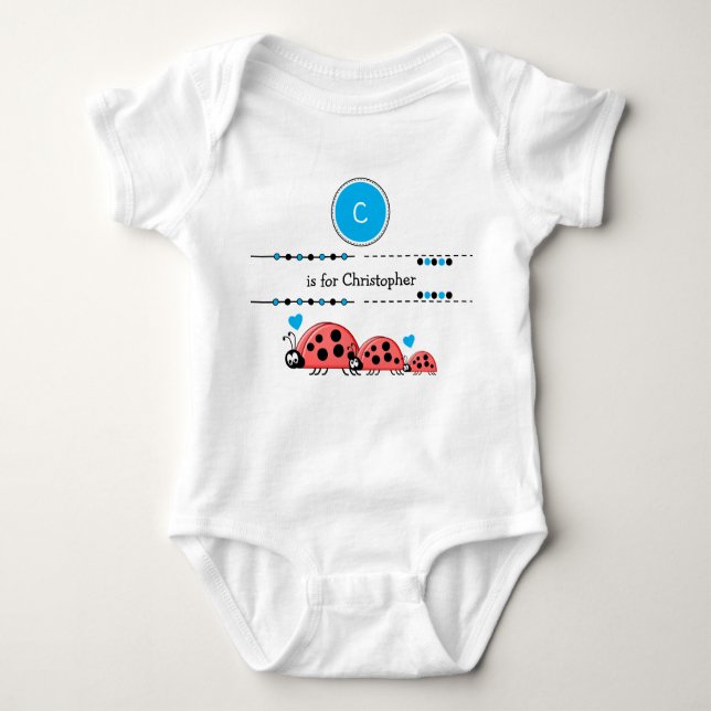 Ladybugs add name black and blue baby bodysuit (Front)