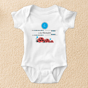 Ladybugs add name black and blue baby bodysuit