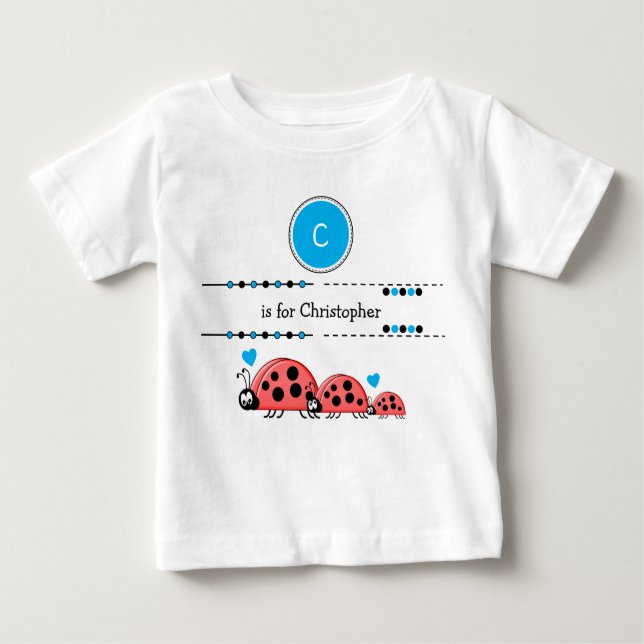 Ladybugs add name black and blue baby T-Shirt (Front)