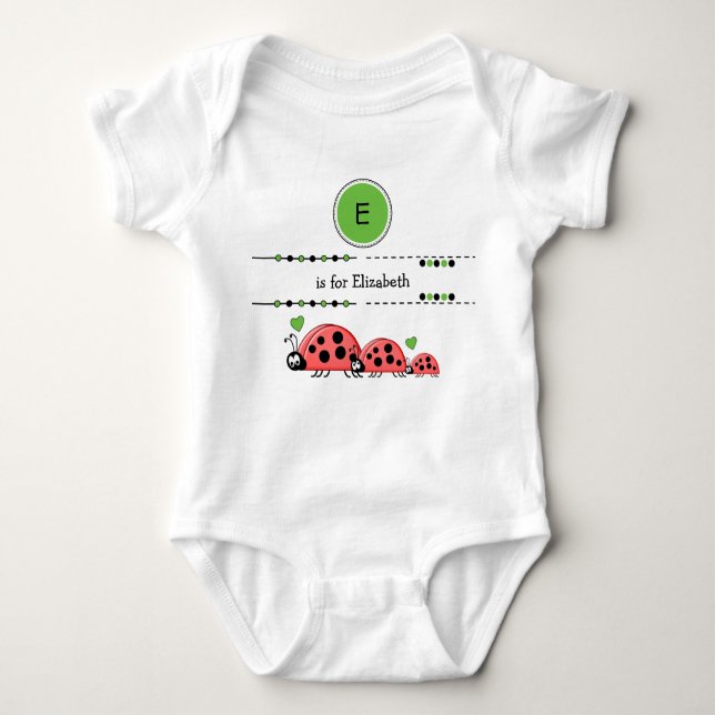 Ladybugs add name black and green baby bodysuit (Front)