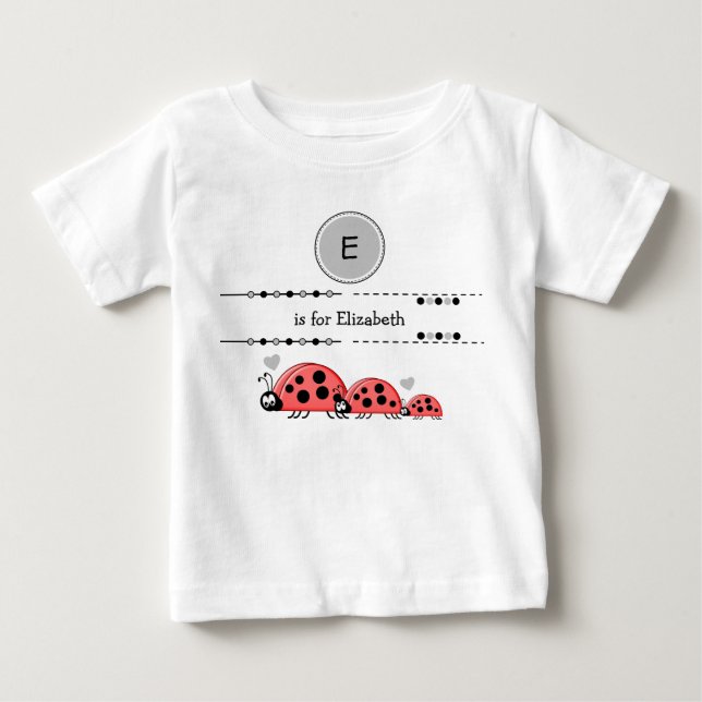 Ladybugs add name black and grey baby T-Shirt (Front)