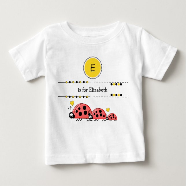 Ladybugs add name black and yellow baby T-Shirt (Front)