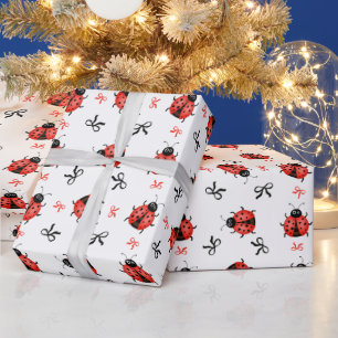 Ladybugs and bows wrapping paper