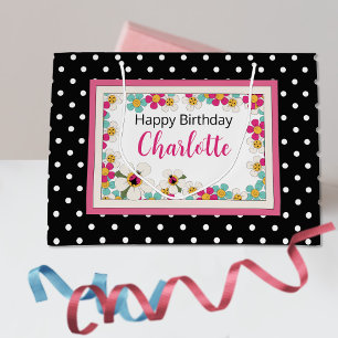 Ladybugs and Flowers Birthday  Large Gift Bag