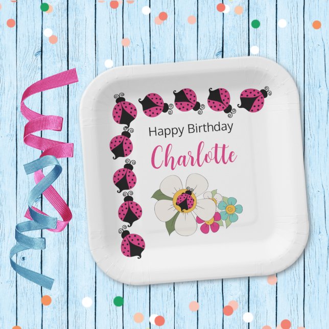 Ladybugs and Flowers Birthday Party Paper Plate (Creator Uploaded)