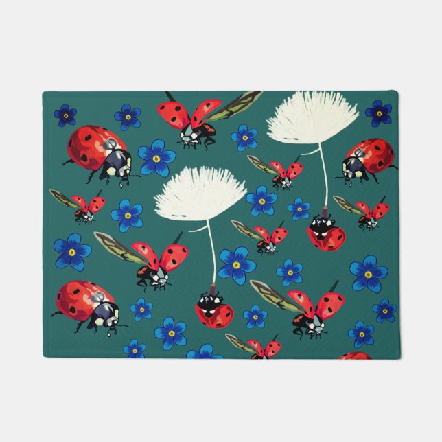 Ladybugs and flowers  Door Mat (Front)