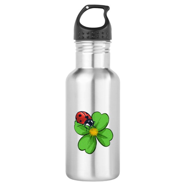 Ladybugs and Green Leaves Nature Illustration Past 532 Ml Water Bottle (Front)