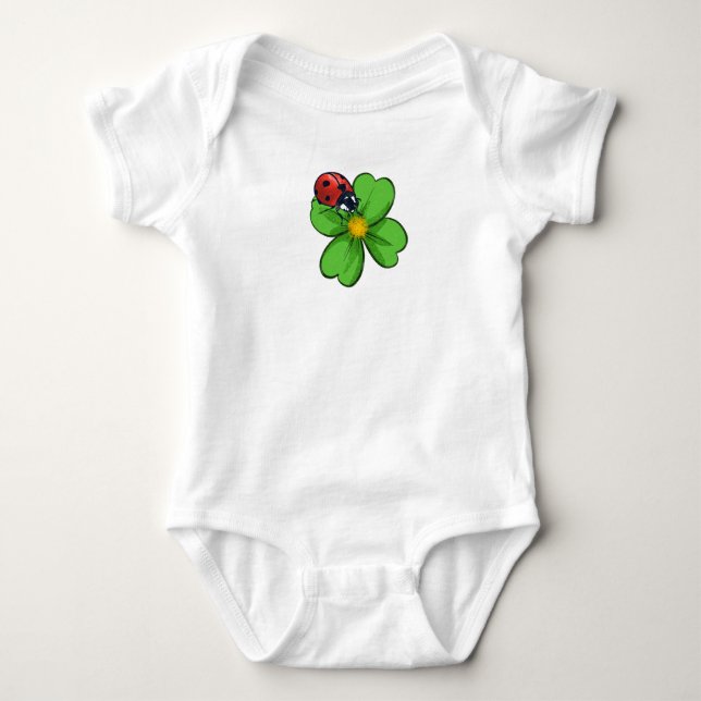 Ladybugs and Green Leaves Nature Illustration Past Baby Bodysuit (Front)