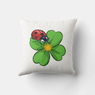 Ladybugs and Green Leaves Nature Illustration Past Cushion