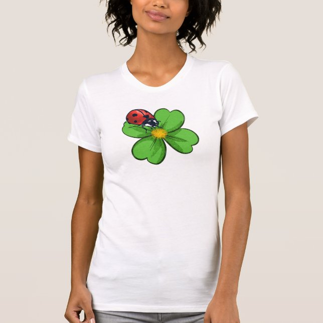 Ladybugs and Green Leaves Nature Illustration Past T-Shirt (Front)