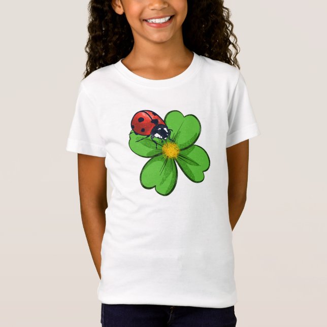 Ladybugs and Green Leaves Nature Illustration Past T-Shirt (Front)