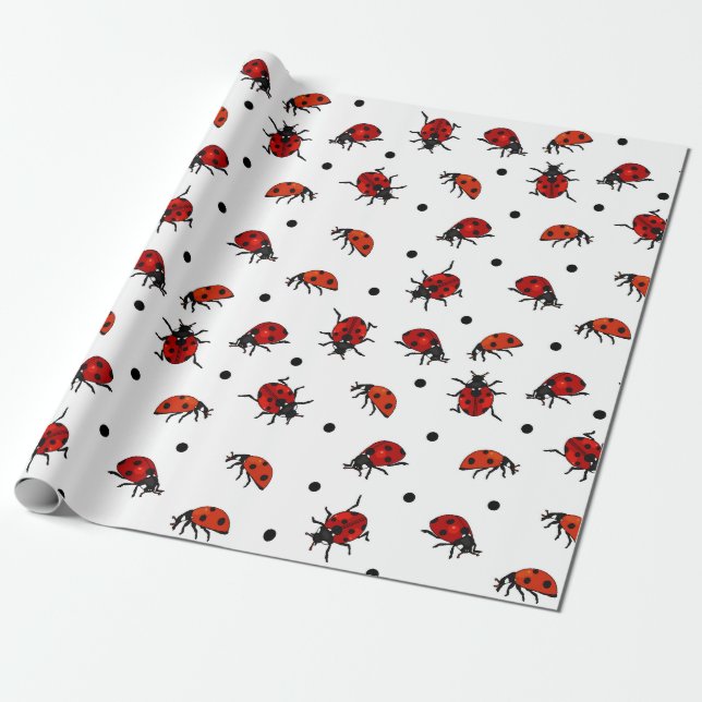Ladybugs and Polka Dots Cute Ladybirds Wrapping Paper (Unrolled)