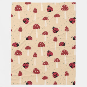 Ladybugs and Red Mushrooms Fleece Blanket