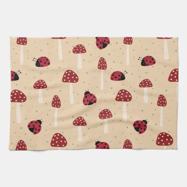 Ladybugs and Red Mushrooms Tea Towel (Horizontal)