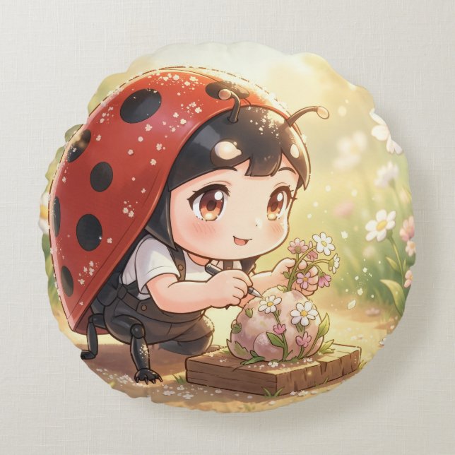 Ladybugs and the Hidden Nectar Kingdom.1 Round Cushion (Front)