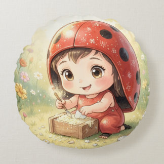Ladybugs and the Hidden Nectar Kingdom.3 Round Cushion