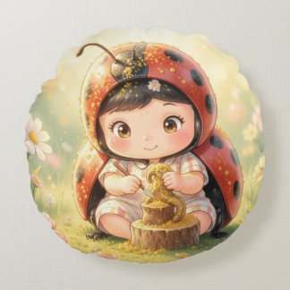 Ladybugs and the Hidden Nectar Kingdom.9 Round Cushion