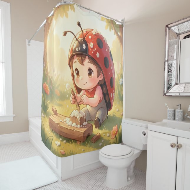 Ladybugs and the Hidden Nectar Kingdom Shower Curtain (In Situ)
