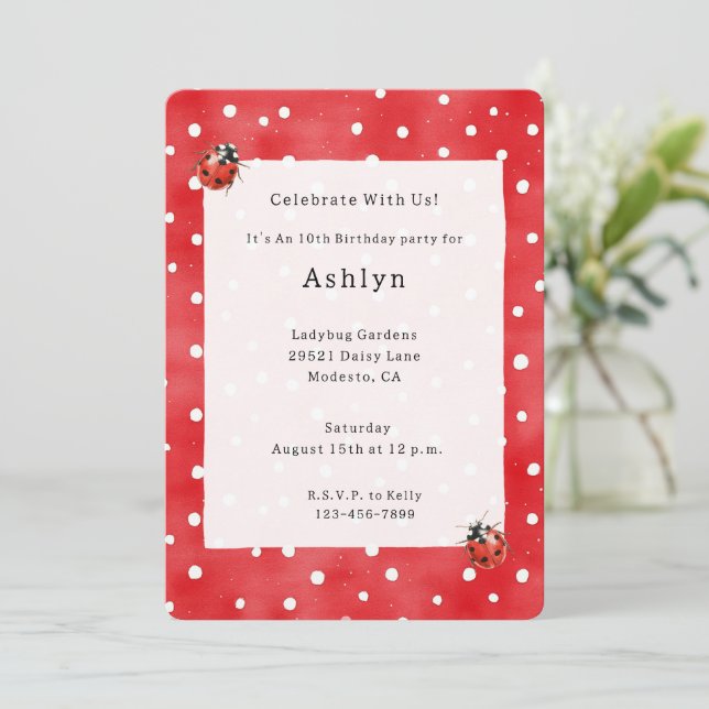 Ladybugs Birthday   Invitation (Standing Front)