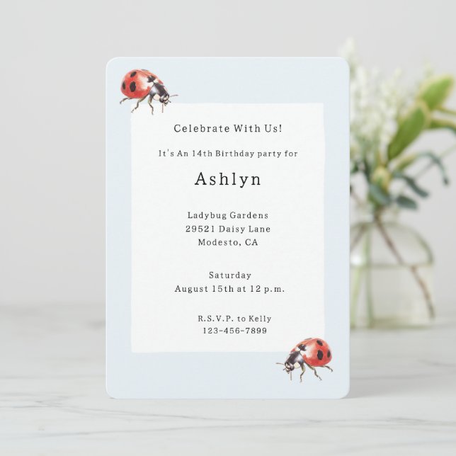 Ladybugs Birthday   Invitation (Standing Front)