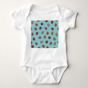 Ladybugs, blue background, charming seamless patte baby bodysuit