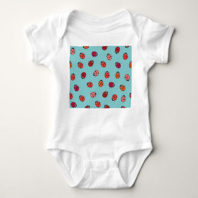 Ladybugs, blue background, charming seamless patte baby bodysuit (Front)