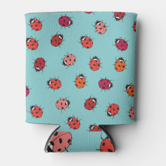 Ladybugs, blue background, charming seamless patte can cooler