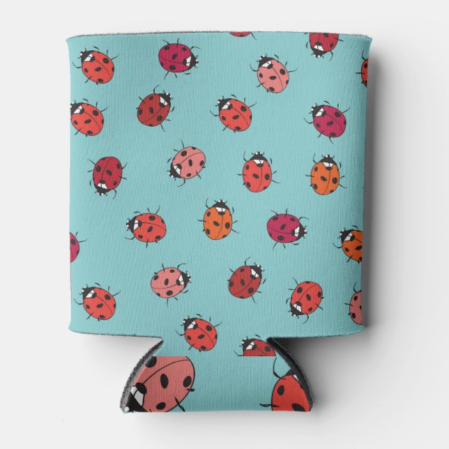 Ladybugs, blue background, charming seamless patte can cooler (Front)