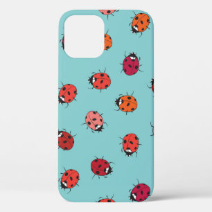 Ladybugs, blue background, charming seamless patte iPhone 12 case