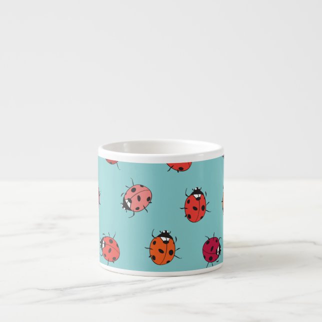 Ladybugs, blue background, charming seamless patte espresso cup (Front)