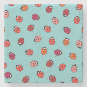 Ladybugs, blue background, charming seamless patte stone coaster