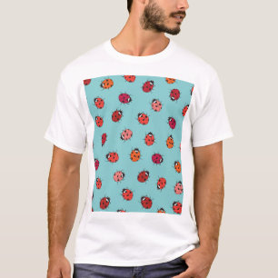 Ladybugs, blue background, charming seamless patte T-Shirt