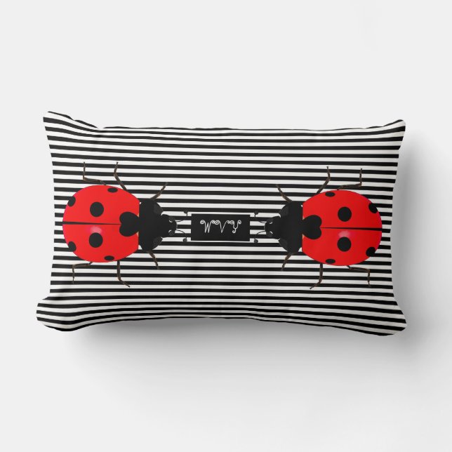 Ladybugs Cute Stripe Lumbar Throw Pillows (Front)