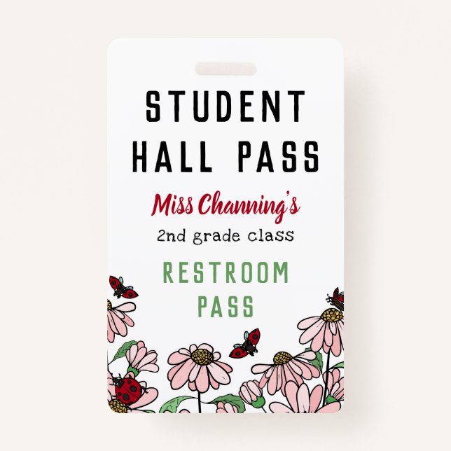 Ladybugs & Daisies Student Hall Pass ID Badge (Front)