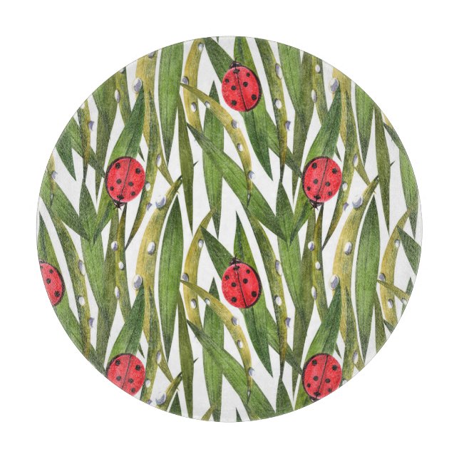 Ladybugs: daisy background watercolor pattern. cutting board (Front)