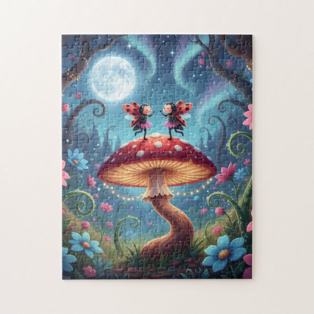 Ladybugs dancing on a Mushroom - Whimsical Jigsaw Puzzle (Vertical)