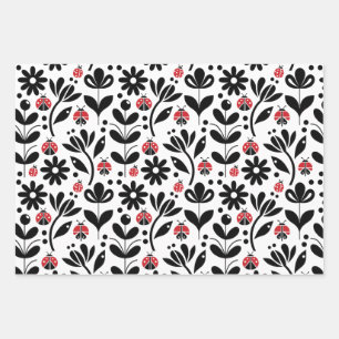 LADYBUGS & FLOWERS WRAPPING PAPER SHEET