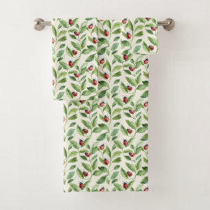 Ladybugs on Green Leaves Garden Bath Towel Set