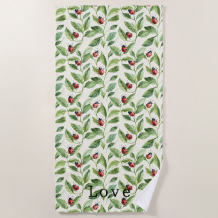 Ladybugs on Green Leaves Garden Beach Towel