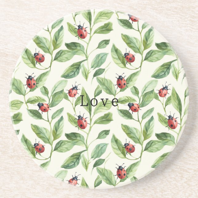 Ladybugs on Green Leaves Garden Coaster (Front)