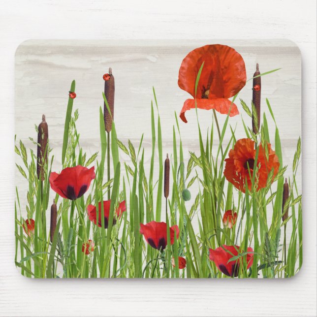 Ladybugs on Poppy Flowers Mouse Pad (Front)
