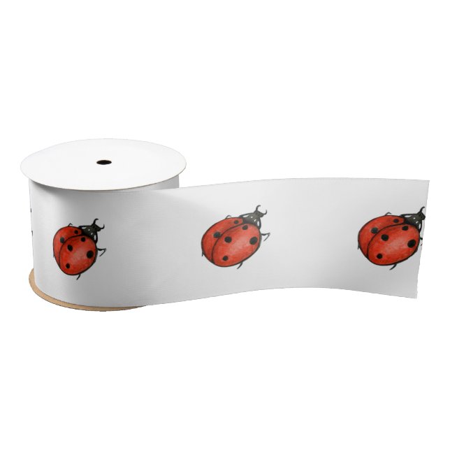 Ladybugs on White Satin Ribbon (Spool)