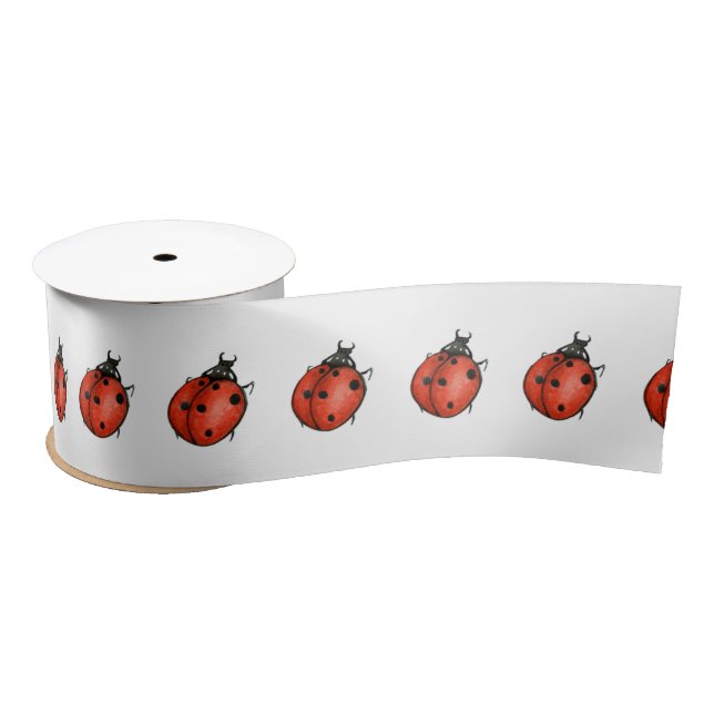Ladybugs on White Satin Ribbon (Spool)