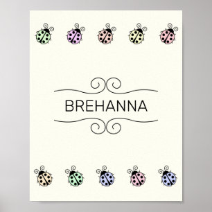 Ladybugs Pastel Multicolor Border on Yellow Poster