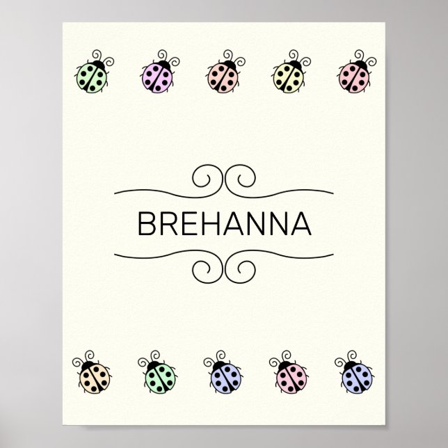 Ladybugs Pastel Multicolor Border on Yellow Poster (Front)
