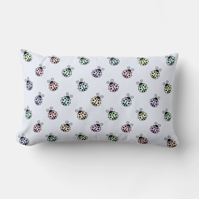 Ladybugs Pastel Multicolor Pattern on Blue Lumbar Cushion (Front)